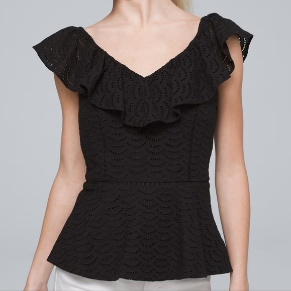 WHITE HOUSE BLACK MARKET BLACK EYELET TOP SIZE 12 - Picture 14 of 15